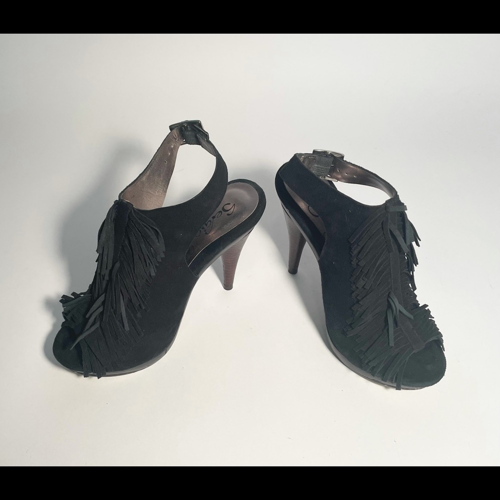 Sergio Zelcer Black Suede Fringe Heels